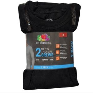 Fruit of the Loom Men's Black Thermal Crews 2 Pack Medium